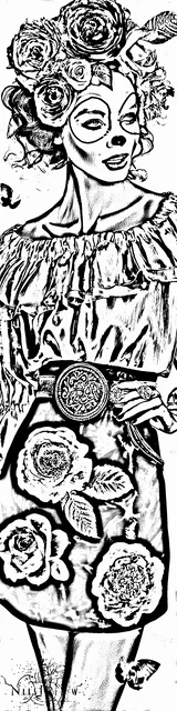 Free colorable bookmarks of a clown in a flower dress